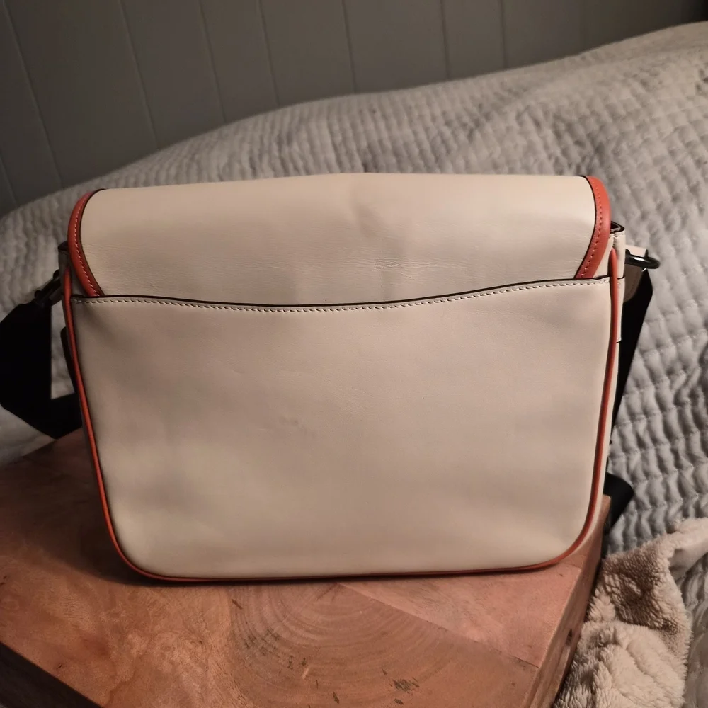 Coach Men's Cream and Brown Messenger Bag